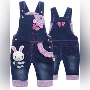 Baby Girl Jean Overalls,Toddler Denim Cute 3D Bunny Outfit